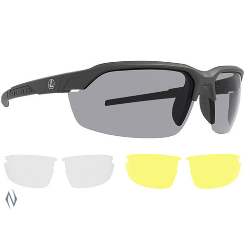 LEUPOLD SUNGLASSES TRACER MATTE BLACK SHADOW GREY INC YELLOW & CLEAR LENSES